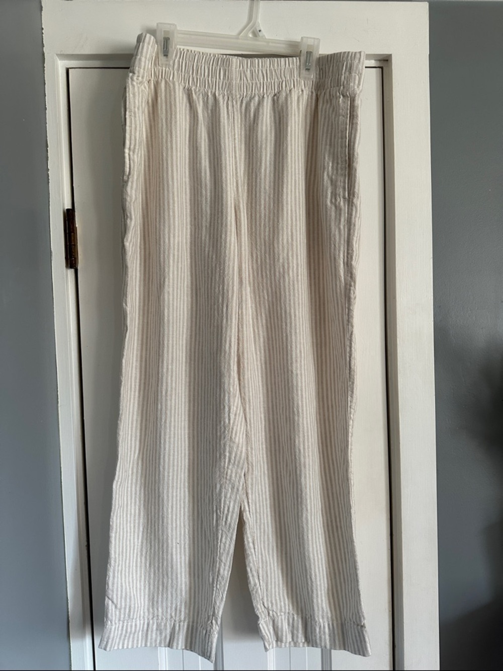 Old Navy Linen Blend Striped Straight Leg Pants Size M Beachy Coastal